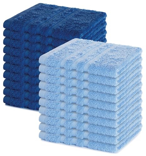 Lavea® Seiftuch 20er Set 30x30 cm, Delphinblau & Royalblau | 100% Baumwolle, hochwertige Seiftücher und Gästehandtücher, saugstark, waschbar und strapazierfähig – Frottierserie Elena