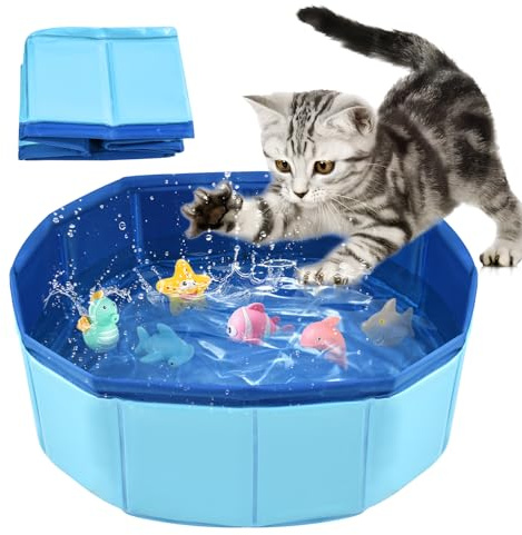 LQTSLFM Piscina Gatos, Piscina Perros y Gatos, Piscinas Plegable Gatos, Piscinas para Animal, Piscin para Gatos &Perros Pueden Jugar en el Agua, Bañarse y Descansar (30x10cm-AzulA)
