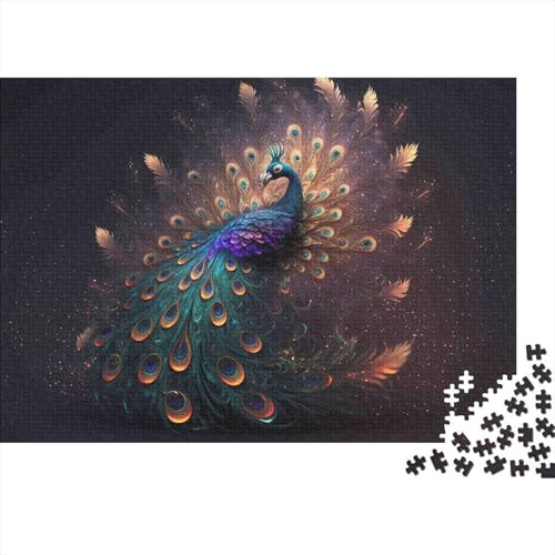 Peacock Fantasy Art 1000 Teile Recycling-Karton Pfau mit aufgespreiztem Schwanz auf dunklem Hintergrund Puzzle-Set Bildungstoy für Wanddekoration & Geschenke