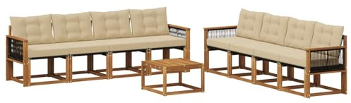 vidaXL Outdoor-Sofagarnitur mit Kissen 9 pcs Natur und Beige, Moderne Garten-Couch, tolles Set für Bequeme Lounge, langlebige Möbel, stylische Terrasse