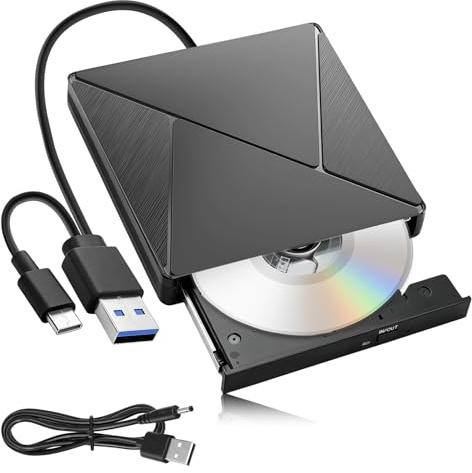 HOMTRAK Lector CD DVD Externo para PC, Grabadora USB 3.0 y Type C Portátil