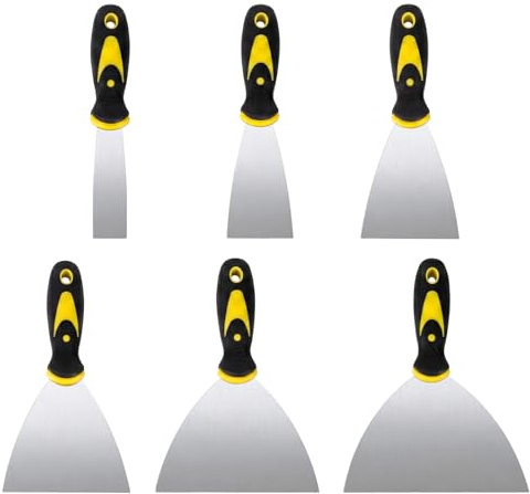 GadSteam 6-tlg. Spachtel Set Edelstahl, Malerspachtel 2,5–15 cm, Softgriff | Flächenspachtel, Tapetenschaber, Trockenbau Werkzeug, für Spachtelmasse, Risse, Tapeten, Farbe und Klebereste, 6 Größen