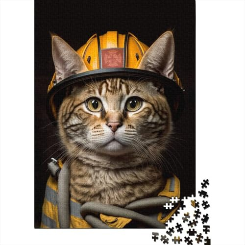 Feuerwehr Katze 1000 Teile Puzzle Papier Puzzle für Erwachsene Vintage Tierporträt Stressabbau Familienzeit Wohnkultur Geschenk 70x50cm/1000pcs