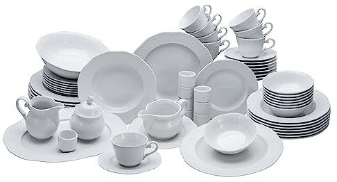 CreaTable, 16072, Serie Arianne, 61-teiliges Geschirrset, Kombiservice aus Porzellan, spülmaschinen- und mikrowellengeeignet, Made in Europe