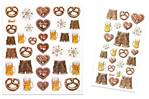 Logbuch-Verlag 57 Aufkleber bayerische Deko Sticker Bayern Party Oktoberfest Brezel Lederhose Bier Lebkuchenherz Etiketten selbstklebend Tourismus