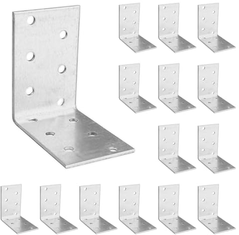 OMIdeas 15 x Angle Brackets (60 x 60 x 40 x 2) Corner Metal Braces Wood Timber Galvanised Steel Sheet Connecting Joining Fixing L Repair Connector