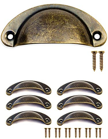 Fuxxer Antike Griff-Muscheln aus Eisen, Möbel-Griffe im Vintage Bronze Design, 80x36 mm, 6er Set