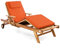 Divero Sonnenliege Holzliege Gartenliege Teak-Holz behandelt mehrfach verstellbar inkl. Räder Tablett + Liegen-Auflage 4-teilig wasserabweisend orange