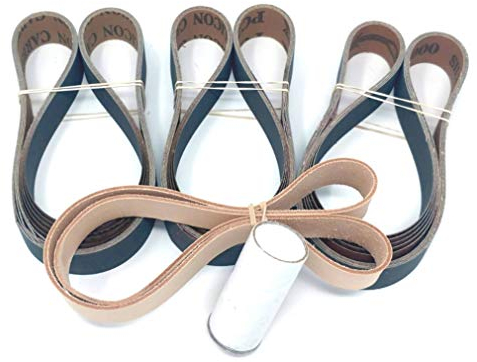 1X30 Knife Sharpening Belt Kit with Super Strop Leather Honing Belt & 15 Pack of Premium Quality Silicon Carbide Sharpening Sanding Belts 600, 800, 1000 Grit
