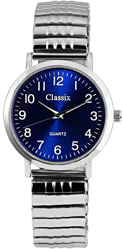 Classix Herrenuhr Blau Silber Zugband Zugarmband Metall Armbanduhr