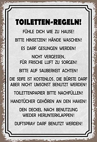 Schatzmix Spruch Toiletten-Regeln beige-braunes Metallschild 20x30 Deko Blechschild, Blech, Mehrfarbig, 20x30 cm