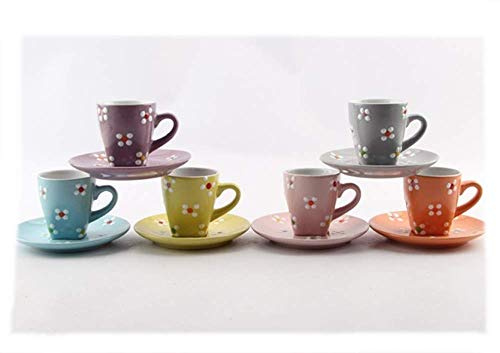 Espressotassen Tassenset Keramik, 1 Tasse und 1 Untertasse mit Blumendekor 80ml 1 Farbe sortiert