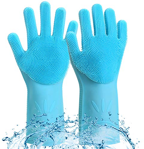 Silicone Gants de Vaisselle avec Brosse les deux côtés Magie réutilisable Gants de Nettoyage avec éponge pour Cuisine Salle de bains Pet Hair Care