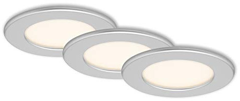 BRILONER Leuchten - LED Einbauleuchten, 3er Set, Deckenlampen je 6 Watt, je 450 Lumen, 3.000 Kelvin, IP44, Chrom-Matt, 115x30mm (DxH)