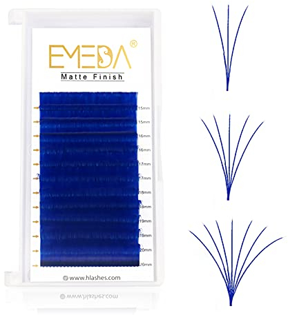 EMEDA Selbstfächernde Volumen Wimpern Bunte Blau 0.07mm D Curl Easy Fan Lashes 9-15mm Mix Länge Farbig Wimpern Extensions Schnell Automatisch BlÜHende Blume Eyelashes (Blau)