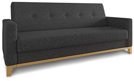 Sofa Wood mit Schlaffunktion - Schlafsofa mit Bettkasten, Bettsofa, Massivholz, Polstersofa mit Holzfüße, Couchgarnitur, Couch (Schwarz (Twist 23))