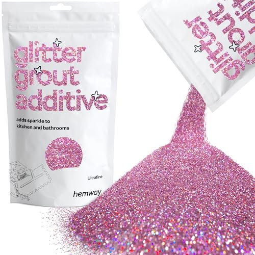 Hemway Glitter Grout Additive - Pink Holographic | Ultrafine Flakes for Adding Sparkle to Old & New Kitchen & Bathroom Tiles | Enhance Your Indoor Grouting Projects with a Sparkly Effect | 100 g