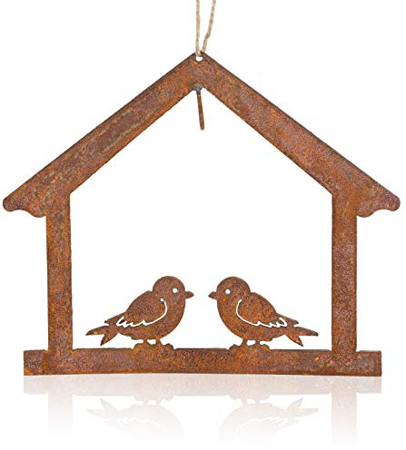Meisenknödelhalter Vogelhaus Rost zum Hängen Vögel Futterstelle aufhängen Edelrost Vogelfutterhaus Futterstation edel Metall Vogel Vogelhäuschen Vogelstation stabil zeitlos wetterfest (braun)