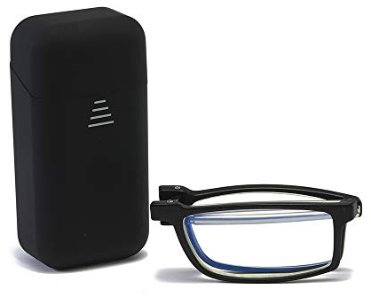 KoKoBin Faltbare anti-blaue Lesebrille Sehnhilfe für Damen und Herren Lesehilfe mit Hartschalen-Etui zusammenklappbar Lesebrillen(Schwarz，+2.0)