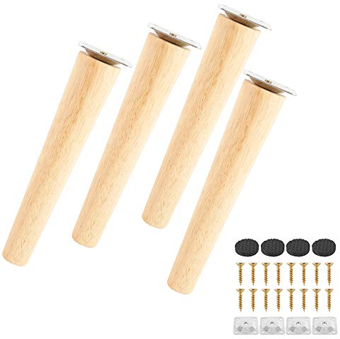 4 Pezzi Gambe mobili in legno,Gambe in Legno per Armadietti e Tavolini per TV Cabinet Divano Letto Tavolo da Pranzo Confezione,con Piastre di Montaggio e Viti (H 20cm, Piedi dritti)