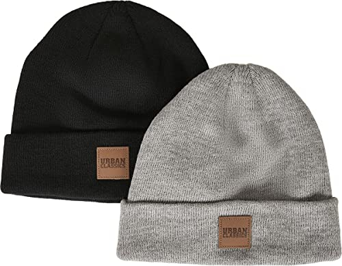 Urban Classics Kinder Mütze Logopatch Beanie Kids 2-Pack Black+Grey 122/128