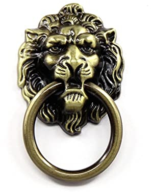 LLDDSS Türklopfer Antike Bronze Löwe Kopf Design Schublade Ring Ziehen Küchenschrank Knob Schublade Griff Knauf Löwen Kopf Tür Klopfer Kabinettknopf