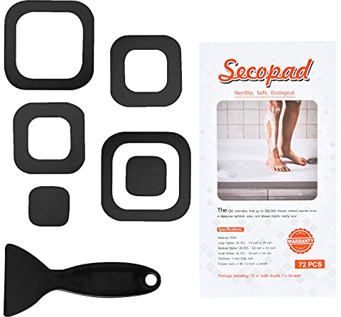 Secopad Pegatinas Antideslizantes para bañera, 72 Piezas de Seguridad bañeras duchas peldaños Adhesivos con raspador (Negro)