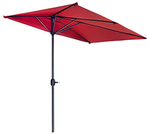 NWB Rechteckig Streifen Garten Sonnenschirm Gartenschirm Outdoor Wandschirm, Halbform Design, mit Kurbelmechanismus und T-Fuß, Strandschirm für Garten Sandstrand