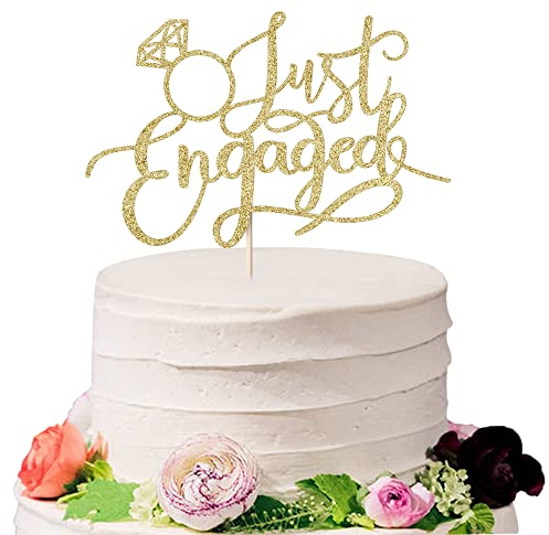Sodasos Just Engaged Cake Topper for Engagement Party Decorations, Engaged Ring Sign,We're Engaged Cake Toppers (gold)