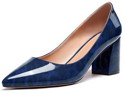 Zamikoo Damen Pumps mit Absatz, Elegant Pumps mit Blockabsatz Damen Schuhe 6.5CM Lack Blau Leopard EU40