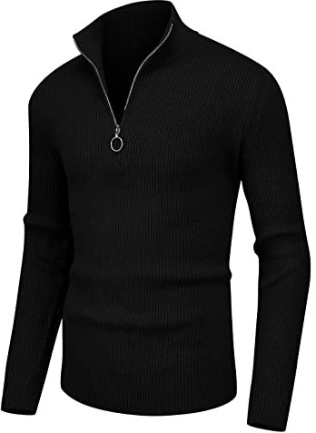 Sailwind Men's Jumpers 1/4 Zip Polo Neck Sweaters for Men Long Sleeve Tops Ribbed Turtle Neck Quarter Zip Knitwear Pullover (Black, M)