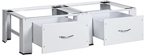 Tidyard Doppel Untergestell für Waschmaschine und Trockner mit Schubladen Sockel Podest Unterbau Erhöhung, 124 x 61,5 x 37,5 cm