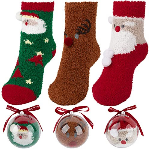 BOFUNX 3 Paia Calze Natalizie Calzini da Donna Calzini in Pile Corallo Calze a Pantofola Calzini Termici Donna Divertenti Regalo Inverno per Uomo Famiglia