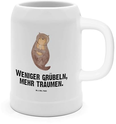 Mr. & Mrs. Panda Bierkrug Otter Muschel - Geschenk, Medaillon, Büro, Seeotter, 0, 5 l, Bierkrug Steingut, Motivation, grübeln, Fischotter, Steinkrüge