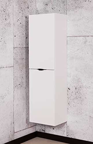 Quentis Badmöbel Badschrank VICTA/Victor (weiß matt), Badezimmer Hochschrank mit 2 Türen, 4 große Fächer, vormontierte Lieferung