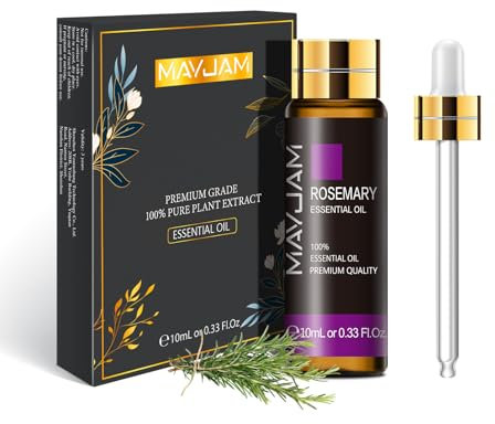 MAYJAM Rosemary Essential Oil 10ML - Pure, Undiluted - Premium Quality Essential Oils with Glass Dropper - for Diffuser and DIY Candle Making