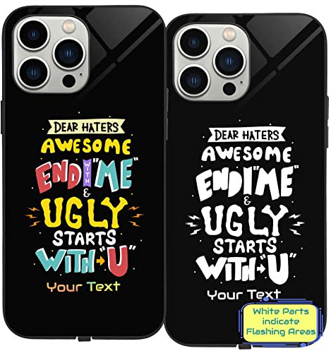 Sound Activated Multi Colour Flashing LED Lights + Glow in the Dark phone case for iPhone 13 Pro Max | Personalised Phone Cases | Toughened Glass back panel with shockproof TPU Rims-Awesome-Ugly