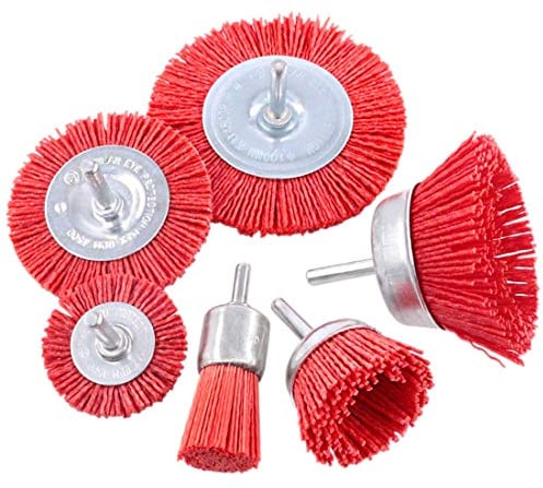 Puooifrty 6Pcs Nylon Filament Abrasive Wire Brush Wheel & Cup Brush Set with 1/4 Inch, 6 Sizes Nylon Set Perfect