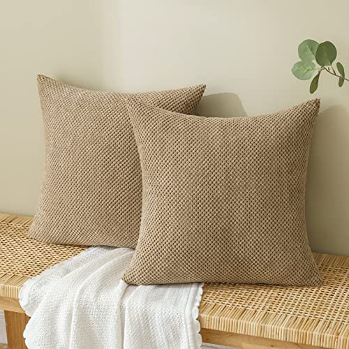 EMEMA Kordsamt Kissenbezug Dekorative Granulat Sofakissen Dekokissen Kissenbezüge Kissenhülle Couchkissen Überwurf Kissen Bezug Zierkissen für Couch Sofa Wohnzimmer 2er Set 50x50 cm Braun