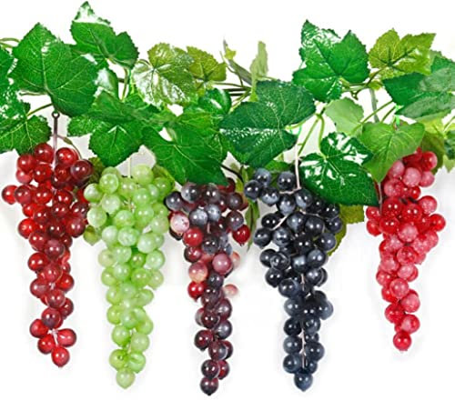 Vigne Artificielle 36 Mini grappes de Raisin en Plastique décoratives de Fruits stimulants avec des Feuilles