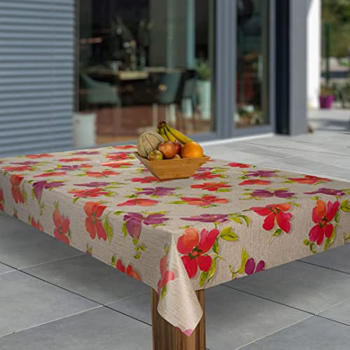 laro Wachstuch-Tischdecke Abwaschbar Wachstischdecke PVC Plastik-Tischdecken Eckig Meterware Abwischbar, Muster:Blumen Rot Violett, Größe:100x180