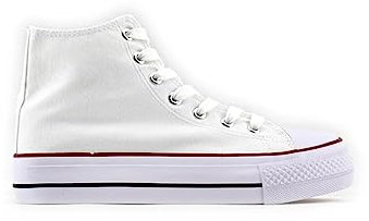 MODELISA - Zapatilla Alta Lona Plataforma con Cordón Estilo Casual Mujer (Blanco, Numeric_37)
