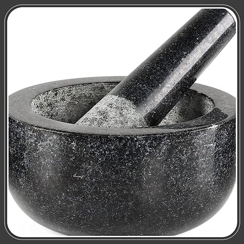 Premium Granite Mortar and Pestle Set - Extra Large 16cm Diameter - Heavy Duty Natural Stone Herb & Spice Grinder for Cooking, Guacamole, Pestos, and Sauces - Easy to Clean, Traditional Design