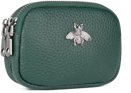 MAVHVAM Ladies Genuine Leather Mini Purses for Women Wallets Small Purse Coin Pouch Credit Card Holder with Double Zip (Green)
