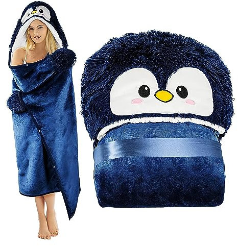 MZIEIU Pinguin Geschenk für Frauen-Sherpa Fleece Kuscheldecke mit ärmeln,Pinguin Decke mit Ärmeln Tragbare Decke zum Anziehen als Weihnachten Geburtstagsgeschenk für Frauen Damen