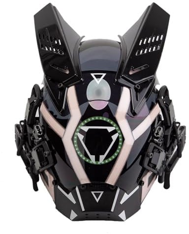 Futuristische Punk-Maske Mit Vollem Gesicht, Coole Mechanische Sci-Fi-Techwear-Maske, Neuheit, Party, Geschenk, Kostüm, Requisiten For Halloween, Party, Musik, (Color : H Light Bar, Size : One Size