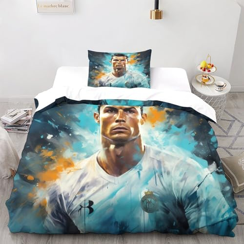 LSORU Ronaldo Bettbezug-Set Weiches Mikrofaser-Bettwäsche-Set Für Erwachsene Teenager Kinder 3 Stück Mit Reißverschluss Für Heimtextilien Single（135x200cm）