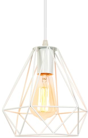 iDEGU Retro Hängelampe Vintage Lampe im Industrie Design Käfigform Lampenschirm aus Metall E27 Pendelleuchte Weiß Hängeleuchte für Esszimmer Küche Schlafzimmer Wohnzimmer Bar (20cm)