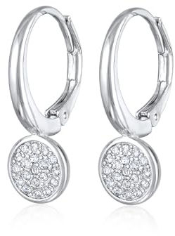 Ohrringe Damen Ohrhänger mit Plättchen Anhänger Elegant Messing in Silberfarben mit Kristalle für Frauen, Mädchen, Mama Höhe 23mm, Breite 9mm