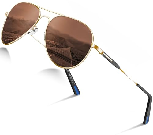 DADA-PRO Sonnenbrille Herren Polarisiert Pilotenbrille Damen Metallrahmen Retro Fliegerbrille UV400 Schutz Polarized Sunglasses Men Women (Braun)